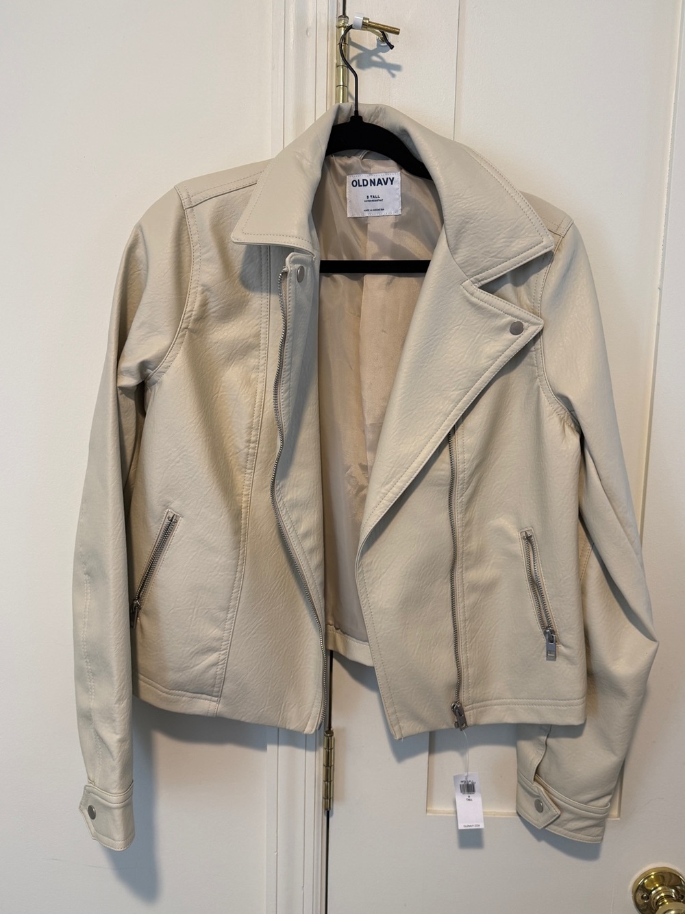 Old Navy Women's Light Cream Moto-Style Faux Leather Jacket